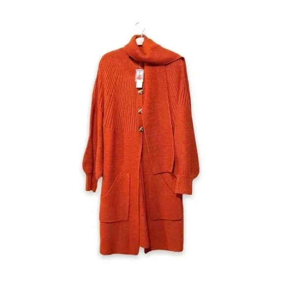 NWT Anthropologie Layered Shawl Knit Orange Sweater Coat by TINY Size Small - Picture 5 of 11